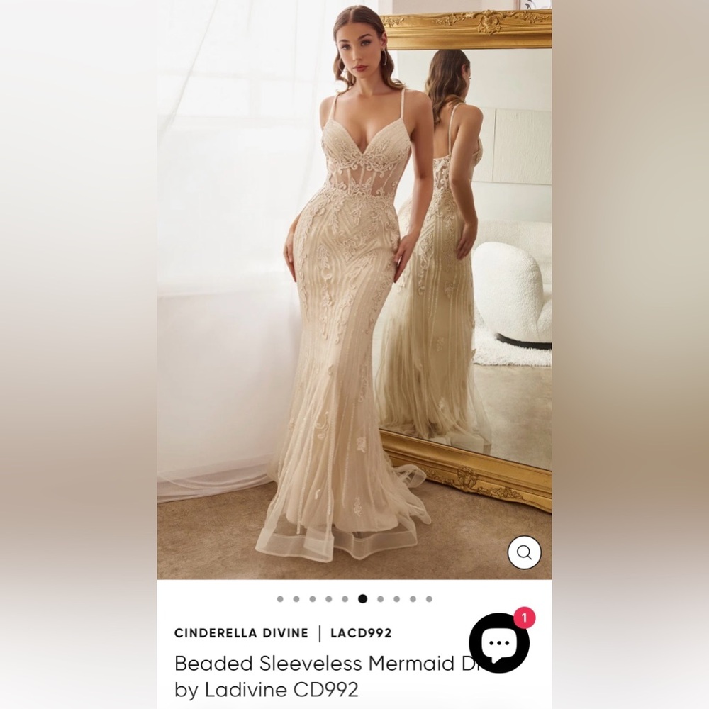 Cinderella Divine Beaded Cream Mermaid Dress